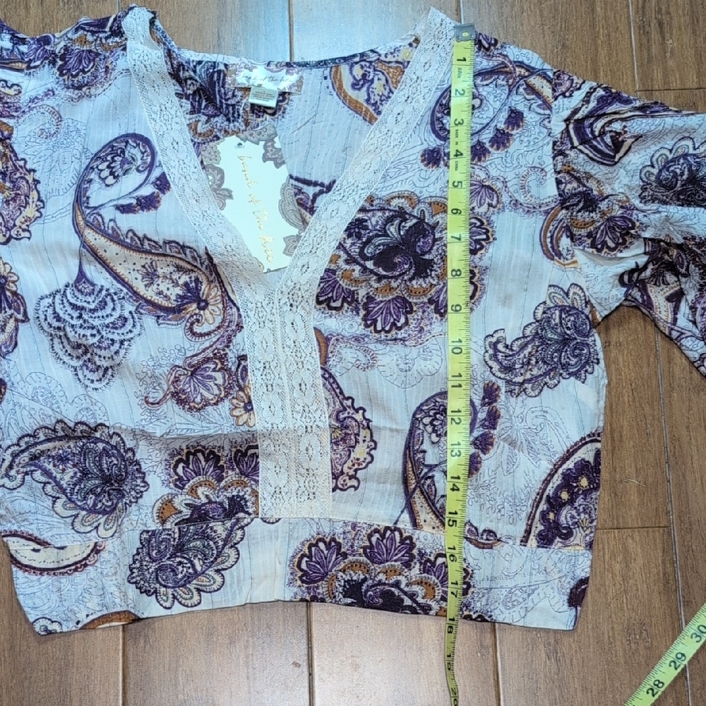 Band the Free Mirabelle Cream and Purple Cropped Blouse Size Large - Picture 9 of 11
